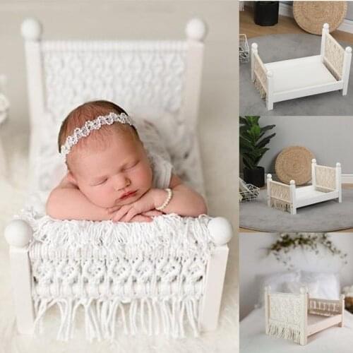 Newborn Photography Props Bed Vintage Mini Cotton Rope Weave Wooden Baby Posing Bed Infant Crib For Studio Photo Shoot Accessory