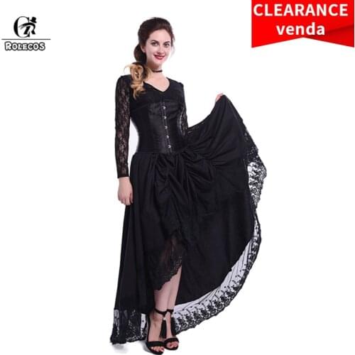 ROLECOS Medieval Gothic Dresses Womens Black Punk Vintage Victorian Black Lace Womens Dresses Halloween Party Costumes