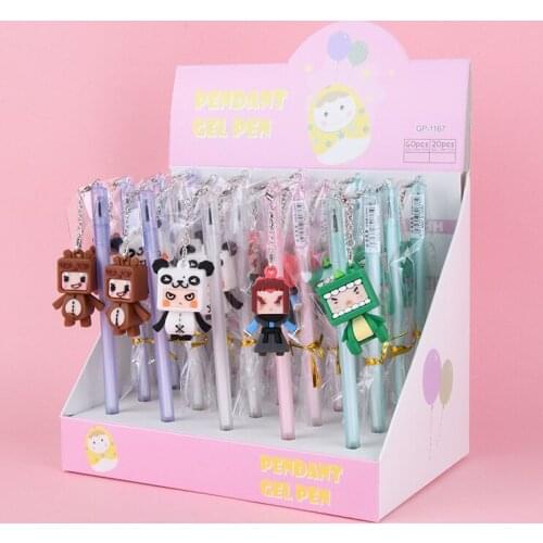 20 pcs/lot Cartoon Animal Pendant Pendant Gel Pen Cute 0.5mm black Ink Signature Pens Promotional Gift Office School Supplies
