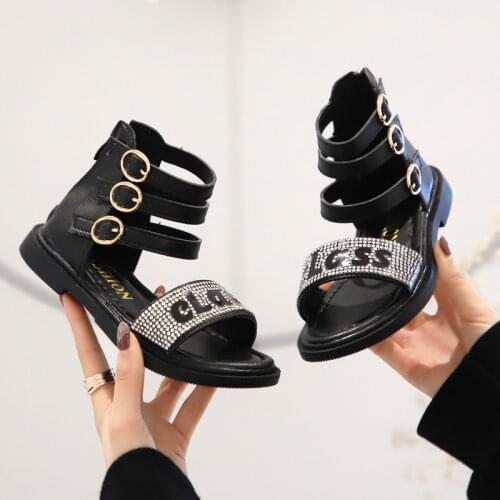 Girls Sandals Soft Sole Beach Shoes for Girl Fashion Rhinestone Princess Buckle Boots Breathable Girl Sandals D01071