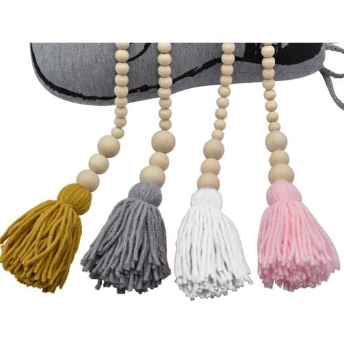 Nordic Style Tassel Wooden Beads Tassel Ball Garland Wall Hanging Ornament Kids Room Nursery Baby Tent Photography Prop DIY Deco