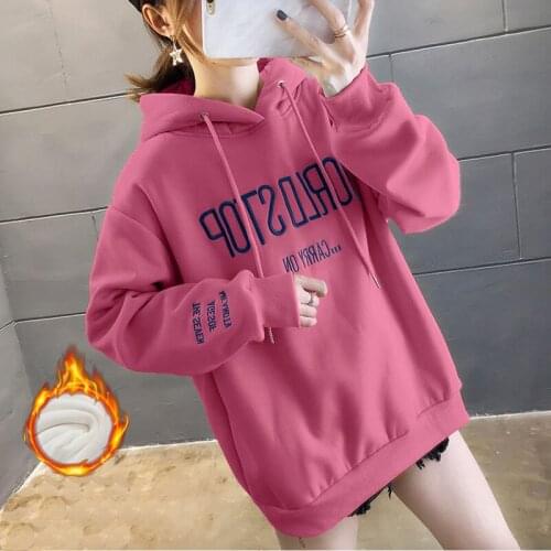 EACHIN Womens Winter Warm Hooides Fashion Letter Embroidery Long Sleeve Hooded Tops Female Loose Tracksuit Sweatshirt