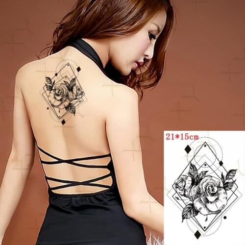 Waterproof Temporary Tattoo Sticker Geometry Rose Leaf Flash Tattos Card Compass Butterfly Body Art Arm Fake Tatoo Women Men