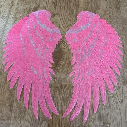 WUYUCONG 1 Set Large Wings Sequined Patches for Clothes Pink Sequins Feather Embroidered Applique Iron on Patch DIY Sewing