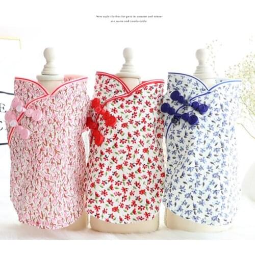 Cheongsam Skirt Dogs Floral Dress Summer Dog Clothes Small Costume Yorkshire Corgi Chihuahua Pomeranian Poodle Pet Clothing 2021