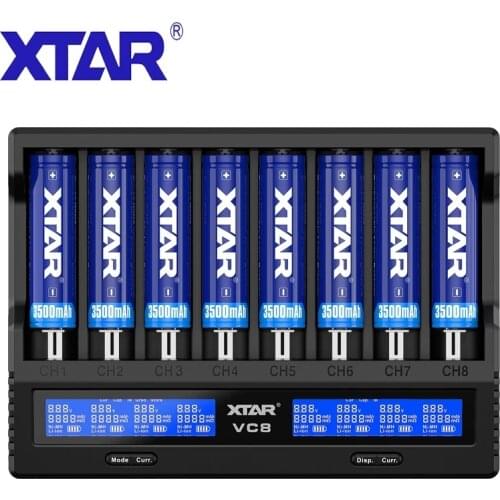XTAR VC8 Battery Charger 2021 Newest LCD Display XTAR Charger VC8=VC4+VC4S QC3.0 Fast Charging 26650 21700 20700 18650 Battery
