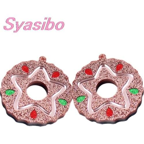 1pair) AC1810-Acrylic Doughnut For Earrings Christmas Holiday Statemnts Jewelry Laser Cut Red Green Glitter Donut For Earrings