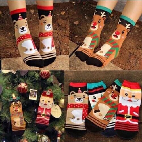 1pair Women Snowman Santa Claus Deer Printed Cotton Casual Socks Ladies Female Girl Men Christmas Gift Hosiery One Size