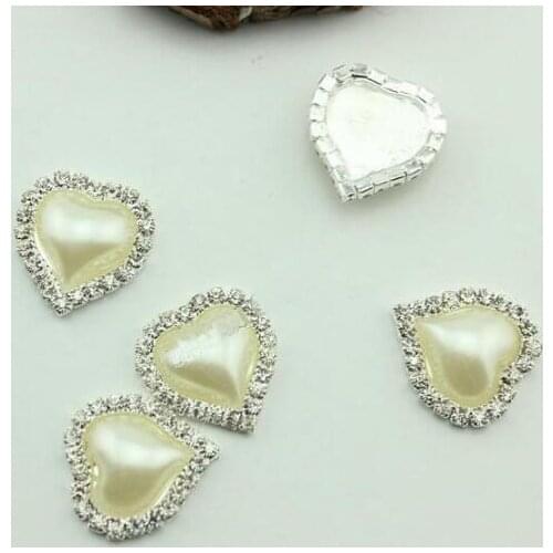10 pcs/lot Heart LOVE Pearl Rhinestone Button for Wedding or Hair Accessories 21mm x 23mm