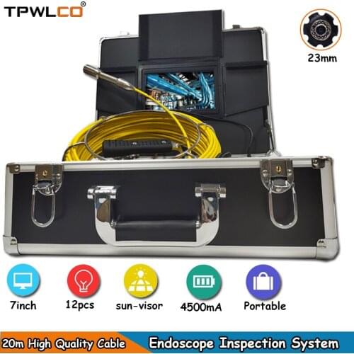 20m High Quality Cable 23mm Pipeline Equipment Camera With 12pcs LEDS Pipeline Endoscope Inspection Device System 7" Monitor