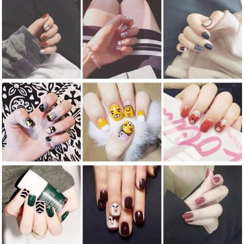 4 sets/pack ! Limited cartoon cute fake nails french short size lady full nail tips diferent pure color false nails 24pcs/set