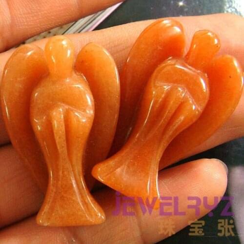 5pcs 2020 Fashion Natural Beautiful Red Aventurine Angel Charms Statue Carved Angel Figurine With Wing Pendant Stone Pendants