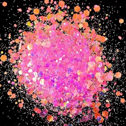 50g/Bags 1.78 OZ 16Colors Nail Art Glitter Sequins Mixed 4 Sizes Hexagon Pink Color Rainbow Spangles Nail Glitter Sequins Tr#019