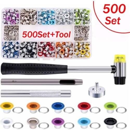 500Set 5mm Grommet Kit 10Colors Metal Eyelets Grommet Fixing Tool with Storage Box for Leather Crafts Shoes DIY Sewing Supplies