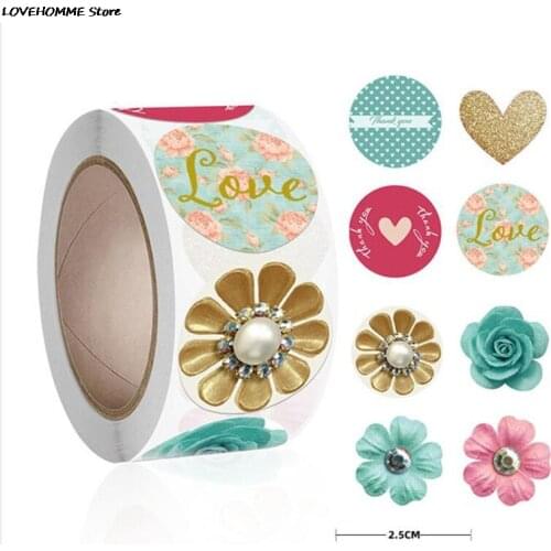 500pcs/roll Love Heart Flower Shaped Stickers Handmade Gift Seal Labels Self Adhesive Sticker Birthday Wedding Party Supplies