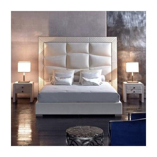 Ametican simple style wooden durable double bed with three drawers mini nightstand best price bed set for adult couple