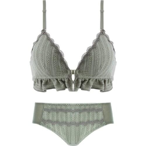 Seamless Autumn Winter Thin Sexy Bra Set Front Buckle Triangle Cup Gathered On The Support No Steel Ring Bra Set