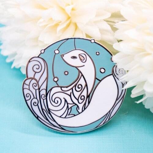 Cute Snow Mink Hard Enamel Pin Kawaii Cartoon Nature Forest Animal Medal Brooch Fashion Lapel Backpack Pins Jewelry Gift