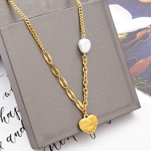 XIYANIKE 316L Stainless Steel Gold Color Pearl Heart Pendant Necklaces For Women Choker 2021 Trend New Fashion Gift Jewelry