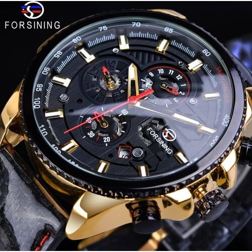 Forsining Creative Racing Car Mechanical Watches Automatic Date Function Mans Fabric Leather Strap Military Sport Watch Relogio