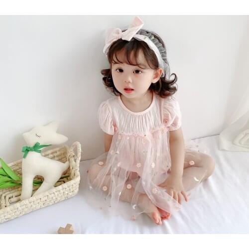 Baby jumpsuits girls summer dresses dresses bag fart clothes triangle short-sleeved romper baby princess bag fart skirts thin