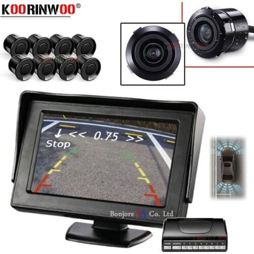 Koorinwoo Electromagnetic parking sensor 8 Parktronik Ultrasonic + 4.3" LCD Monitor Screen Reverse Alarm Front Camera Rear Video