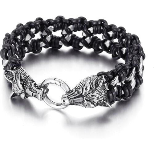HAOLYNJOY 24mm Wide Animal Braided Bracelet Stainless Steel Leather Punk Bracelets Jewelry