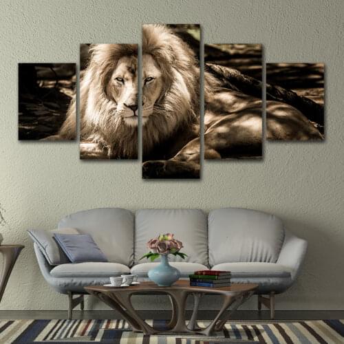 HD Print Modular Picture Canvas 5 Pieces Painting Animal Lion Poster For Living Room Modern Home Decoration Wall Art Framework