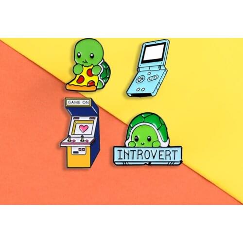 Introvert tortoise enamel pins Cute cat Game machine badges Animal brooches Shirt bag Lapel pin Cartoon jewelry gift for friends