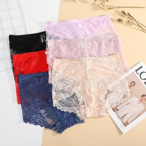 Mid-Waist Lace Panties Ladies Lingeries Sexy Transparent Seamless Underpants Large Size Hip Briefs Ladies Underwear Solid Color