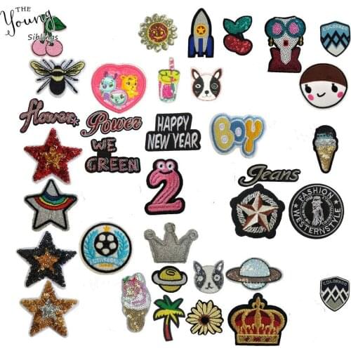 Hot sale Mixture Embroidery Applique Cartoon iron on Patch for Clothes Sequin badges Animal stickers DIY Sewing Accessories