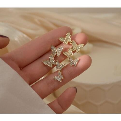 14K Real Gold Plated Fashion Jewelery Long Crystal Butterfly Exquisite Earrings for Woman Holiday Party Elegant Simple Earring