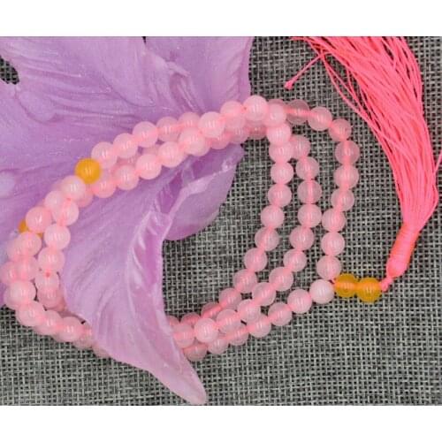 Natural 6mm stone Buddhist Pink quartz 108 Prayer Beads Mala Bracelet Necklace A jade Jewelry crystal