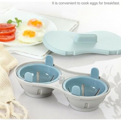 New Double-layer Kitchen Microwave Steamed Egg Box Steamed Egg Drain Box Yellow Blue with Lid Two Grids Steamed Two Eggs Box
