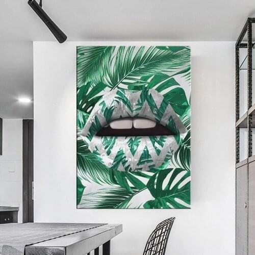 Poster Modern Oil Wall Art White Sexy Leaves lips Canvas Painting Wall Pictures For Living Room Home Decor