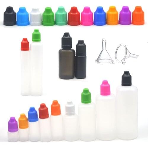10Pcs Plastic Bottle 3ml/5ml/10ml/20ml/30ml/50ml/100ml/120ml LDPE Empty Pen Bottle Squeeze Juice Eye Dropper Bottle with Funnel