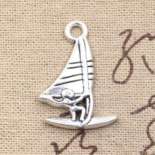 10pcs Charms windsurfer windsurfing sailing 26x16mm Antique Silver Color Pendants Making DIY Handmade Tibetan Finding Jewelry