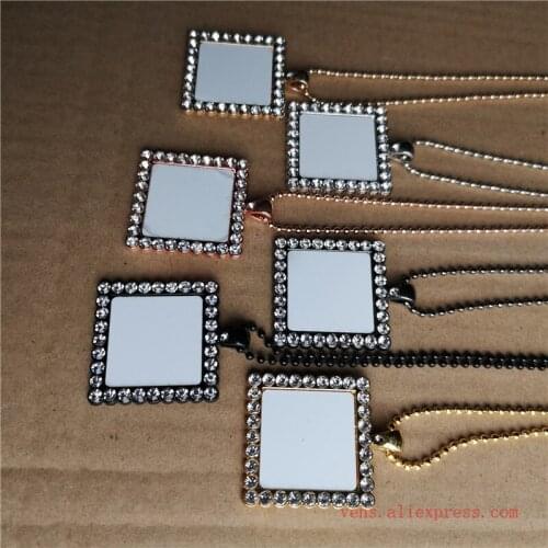 Sublimation blank necklaces pendants with big drill sqaure shape necklace pendant hot transfer printing consumable 15pcs/lot