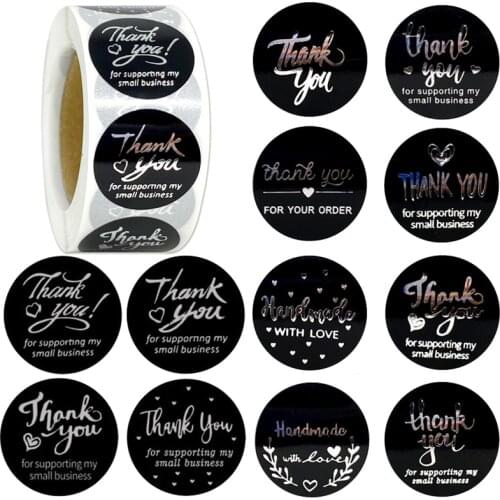 Various Novel Black Silver Foil Thank You Stickers 500pcs 1" for Small Business Order Taste Handmade Wedding Baking Decor Labels