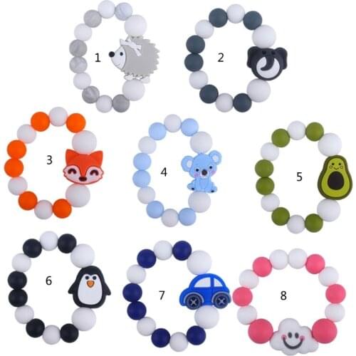 Cartoon Animal Baby Silicone Teether Beads Bracelet BPA Free Teething Toys Chewing Nursing Soother Molar Newborn Infants Shower