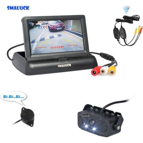 SMALUCK Wireless 4.3" Car Reversing Camera Kit Back Up Car Monitor Video Parking Radar Sensor Car Camera Parking System