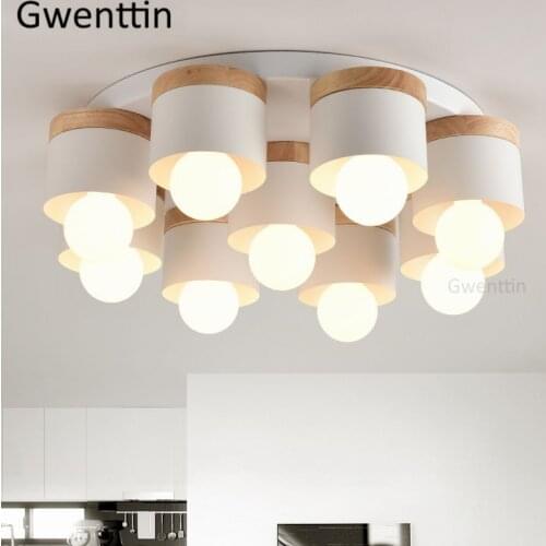 Modern Wood Led Ceiling Light Fixtures Nordic Wooden Iron Ceiling Lamps for Living Room Home Decor Hanging Suspension Luminaire