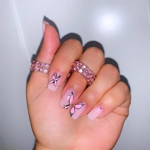 Iced out bling women finger engagement pink cubic zirconia rings full cz eternity band double rows pink pinky stacking cz rings