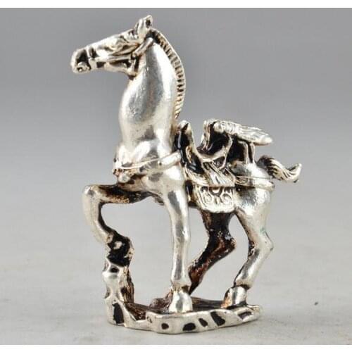 Tibet Silver Chinese Old Collectable Handwork Carving Horse Statue Decor