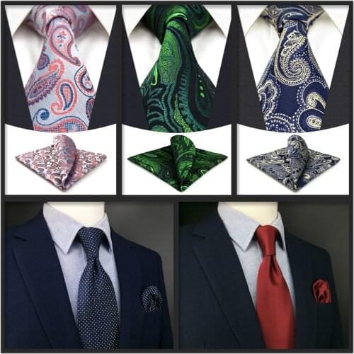 Colorful Unique Mens Skinny Tie Set Necktie Pocket Square Red Blue Striped Paisley Gifts for Men Slim Narrow 2.36" Christmas