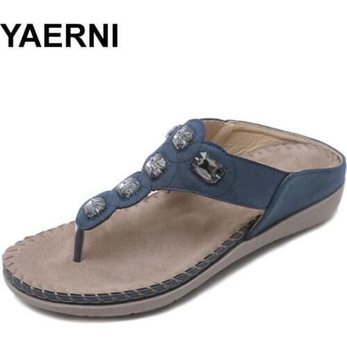 YAERNI Women Sandals Summer 2019 Gladiator Shoes Woman Bohemia Flat Casual Sandals Crystal Slingback Flip-Flop Beach Sandals