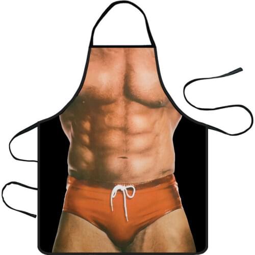 Creative 3D Kitchen Apron Printed Sexy Naked Men Aprons Muscle Pattern Dinner BBQ Barbecue Cooking Uniform Christmas Gift
