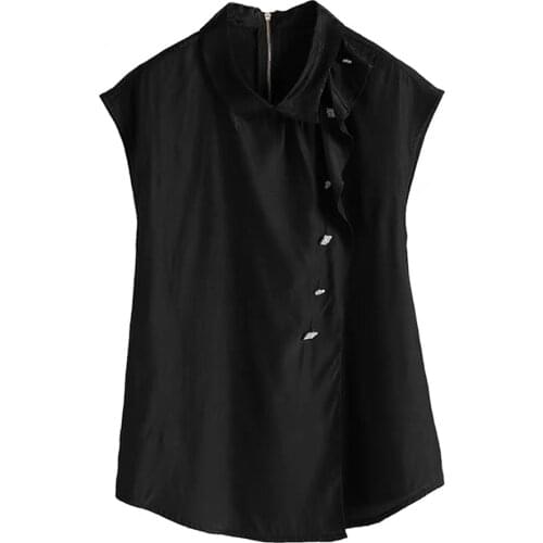 Beaded Black Chiffon Women Blouse 2021 Summer New Short-Sleeved Loose Office Lady Elegant All Match Pulls Outwear Coat Tops