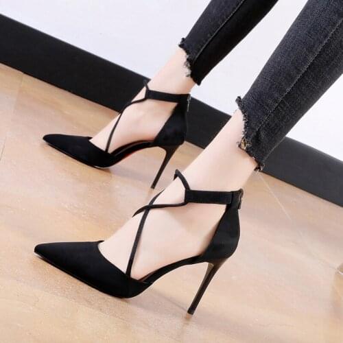 Pure Color Simple Pointed Zipper Ladies High Heels Spring And Autumn Fashion Casual Trend Single Shoes Large Size 34-40