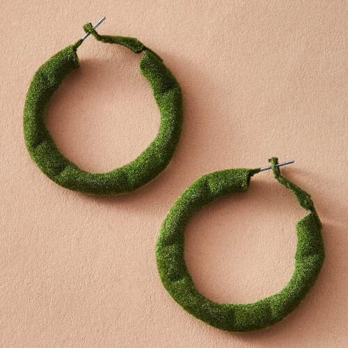 Docona 2020 New Style Vintage Green Flocking Round Circle Earrings for Women Charming Geometric Alloy Earrings Jewelry 9595